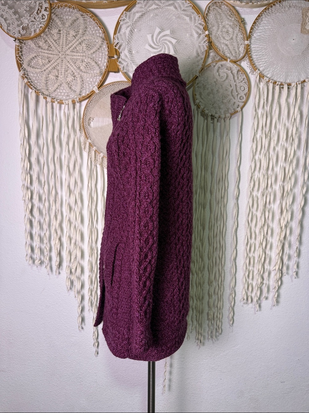 Aran Craft Merino Wool Long Sleeve Asymmetrical Zip Pockets Sweater Jacket XS - Picture 4 of 13